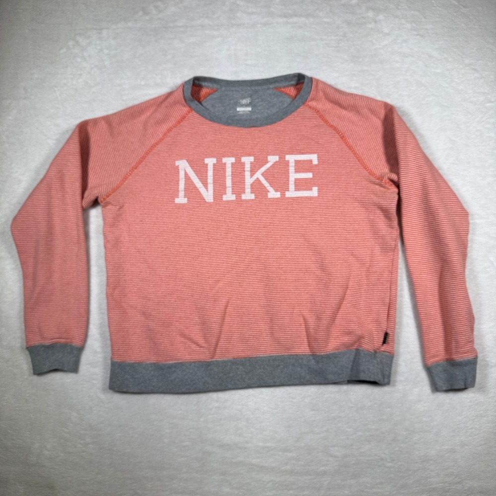 Nike Athletic Dept Striped Raglan‎ Crewneck Sweatshirt Coral Gray Large